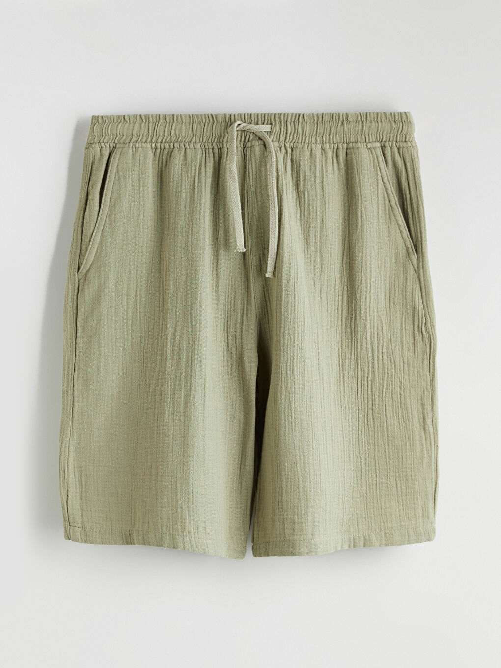 Haki Rahat Kalıp Müslin Erkek Şort-4