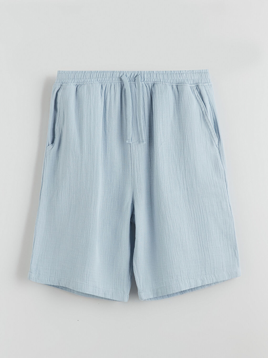 Mavi Rahat Kalıp Müslin Erkek Şort-4