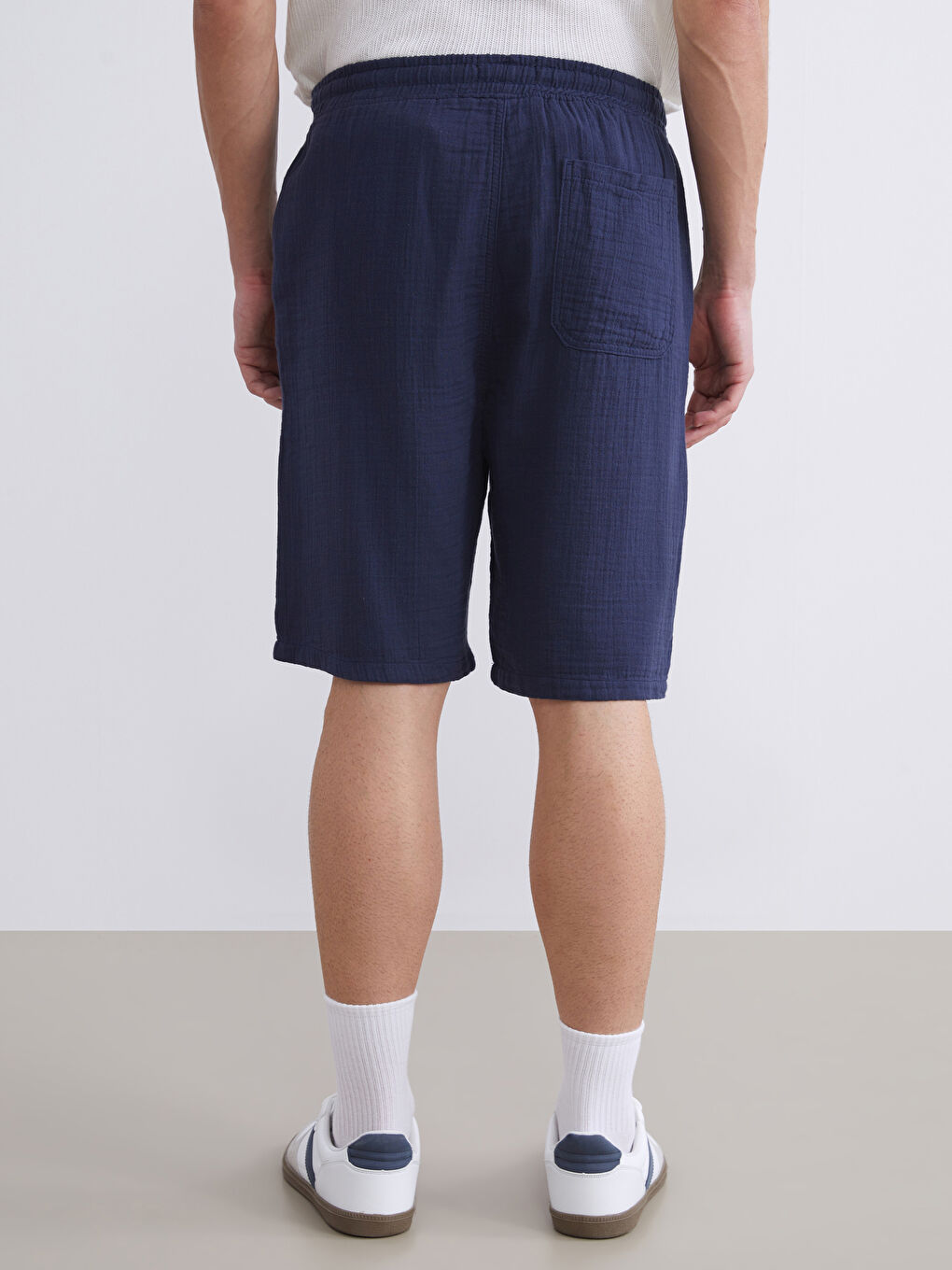 Lacivert Rahat Kalıp Müslin Erkek Şort-3