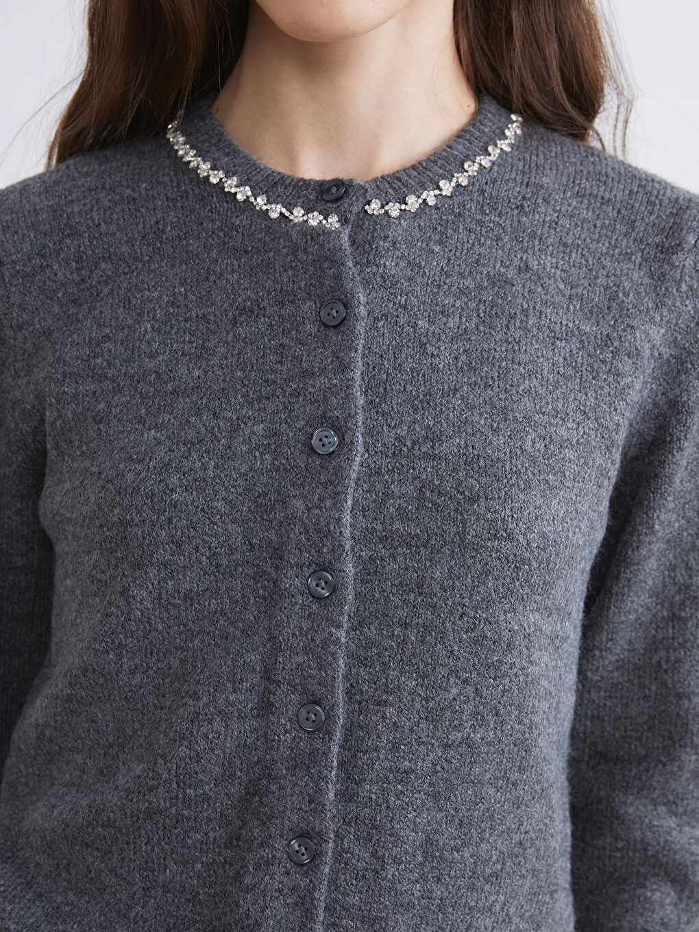 Crew Neck Rhinestone Embellished Women's Knitwear Cardigan-2