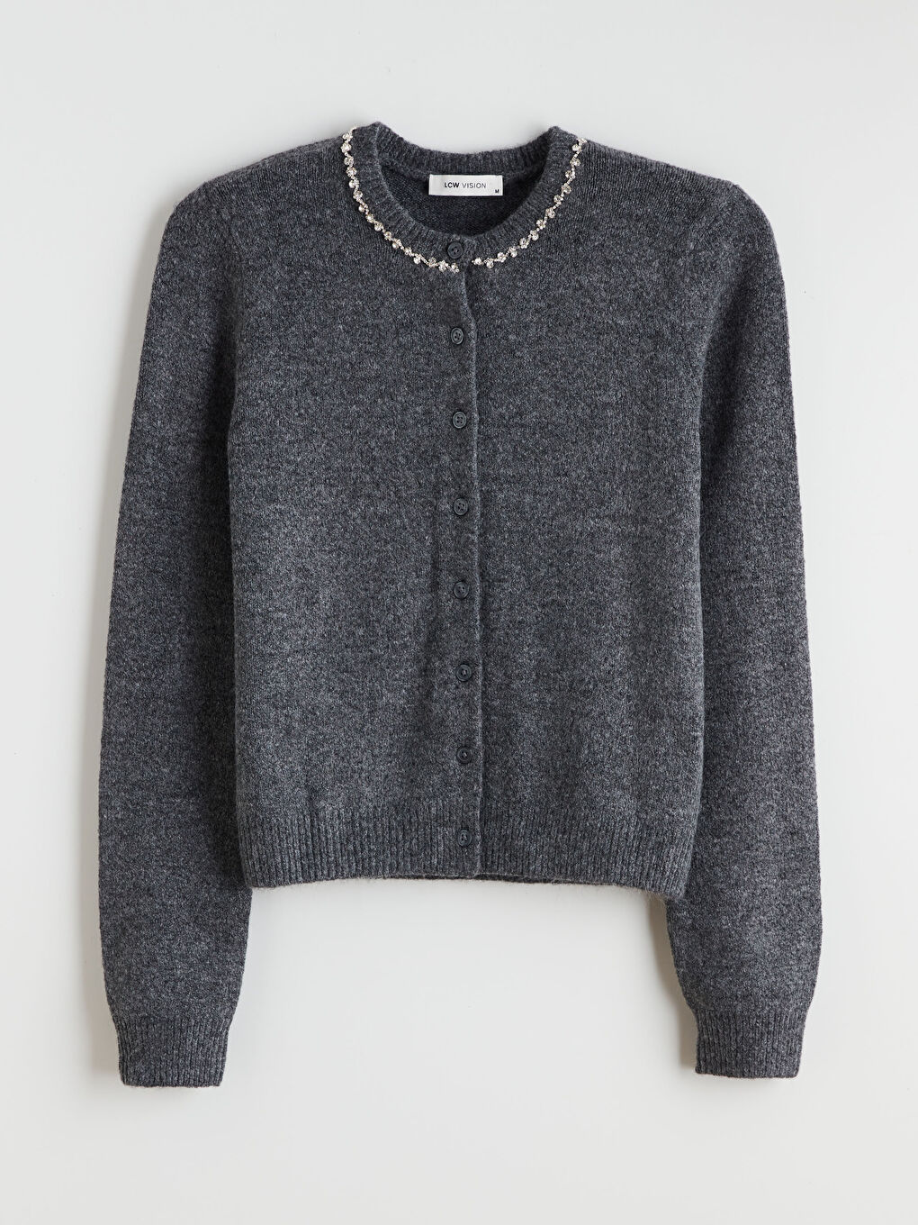 Crew Neck Rhinestone Embellished Women's Knitwear Cardigan-4