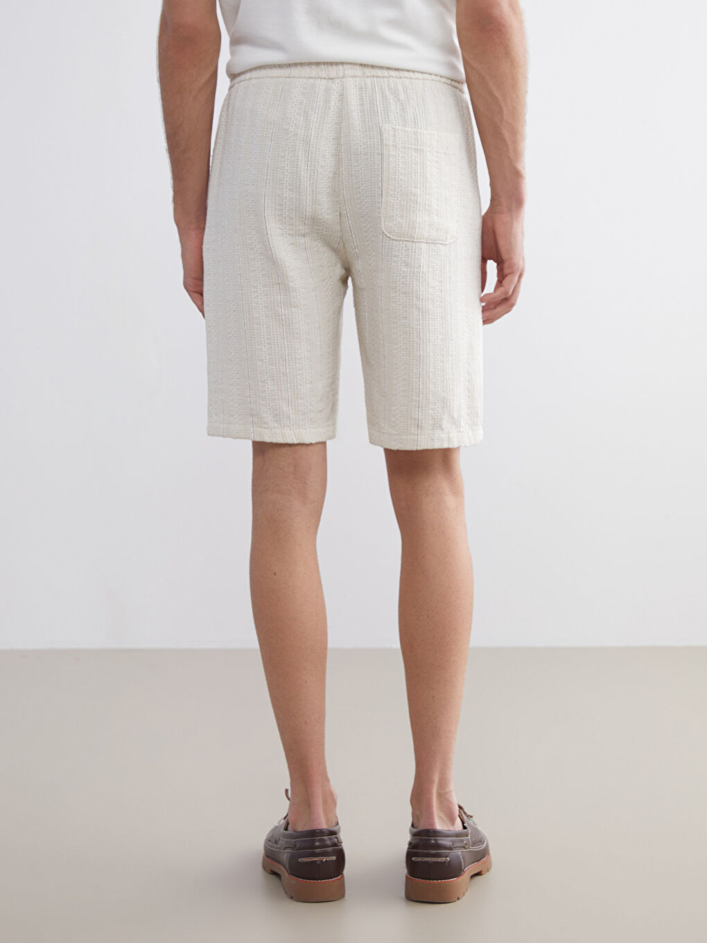 Ekru Standart Kalıp Keten Görünümlü Erkek Şort-7