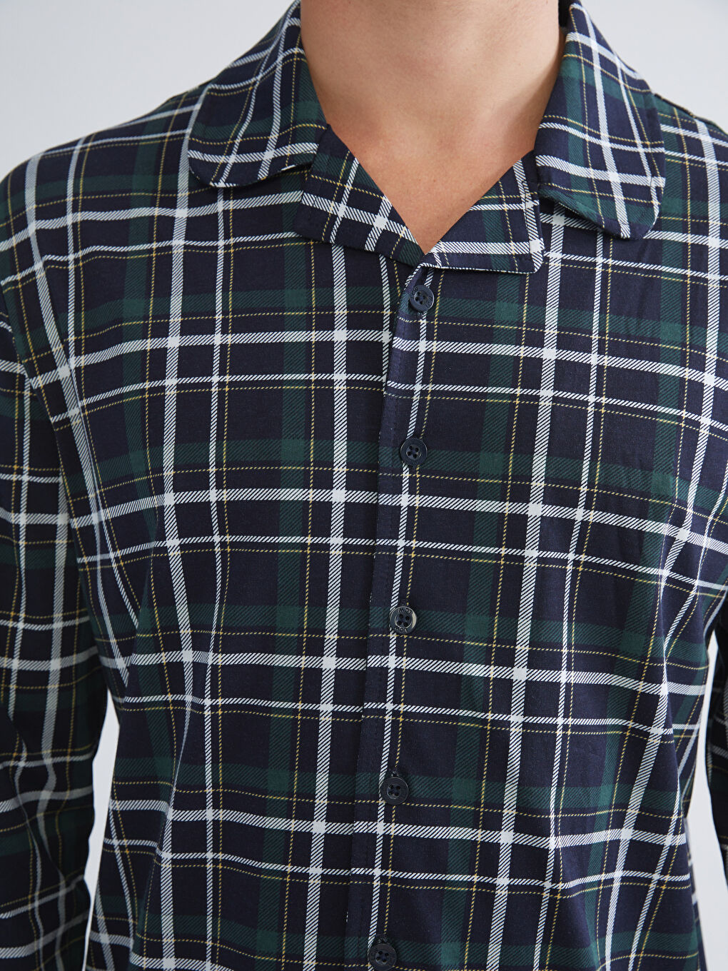 Lacivert Gömlek Yaka Ekose Erkek Pijama Üstü-2