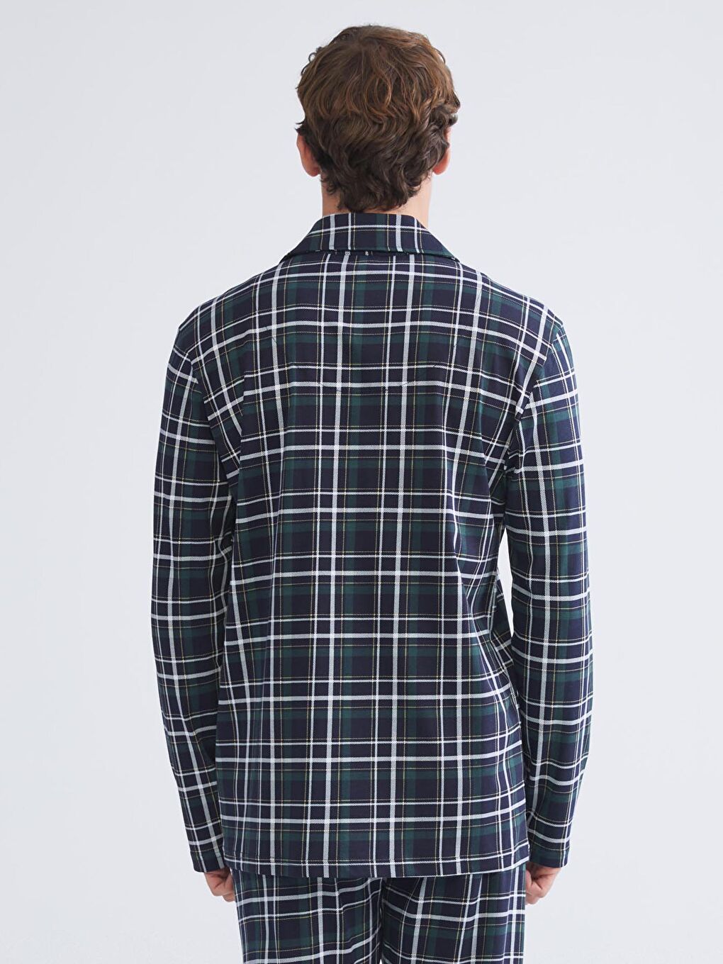 Lacivert Gömlek Yaka Ekose Erkek Pijama Üstü-3