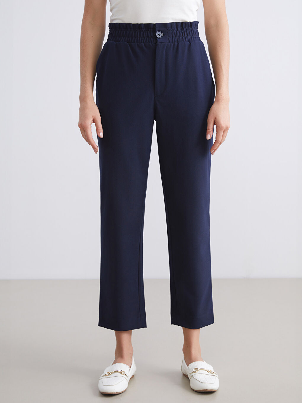 Lacivert Beli Lastikli Havuç Kesim Kadın Pantolon-2