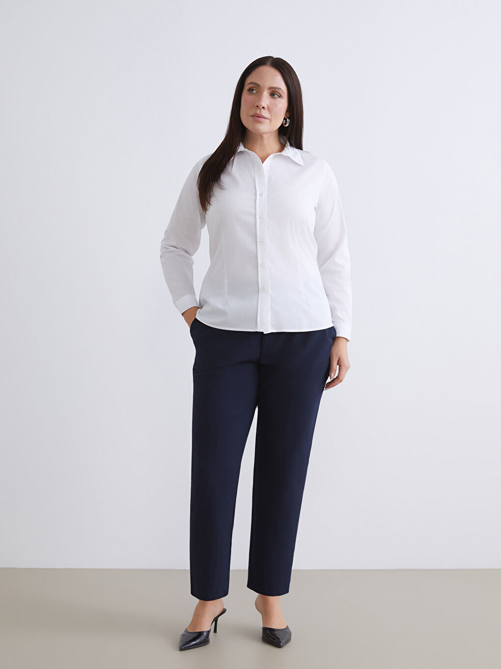 Lacivert Beli Lastikli Havuç Kesim Kadın Pantolon-1