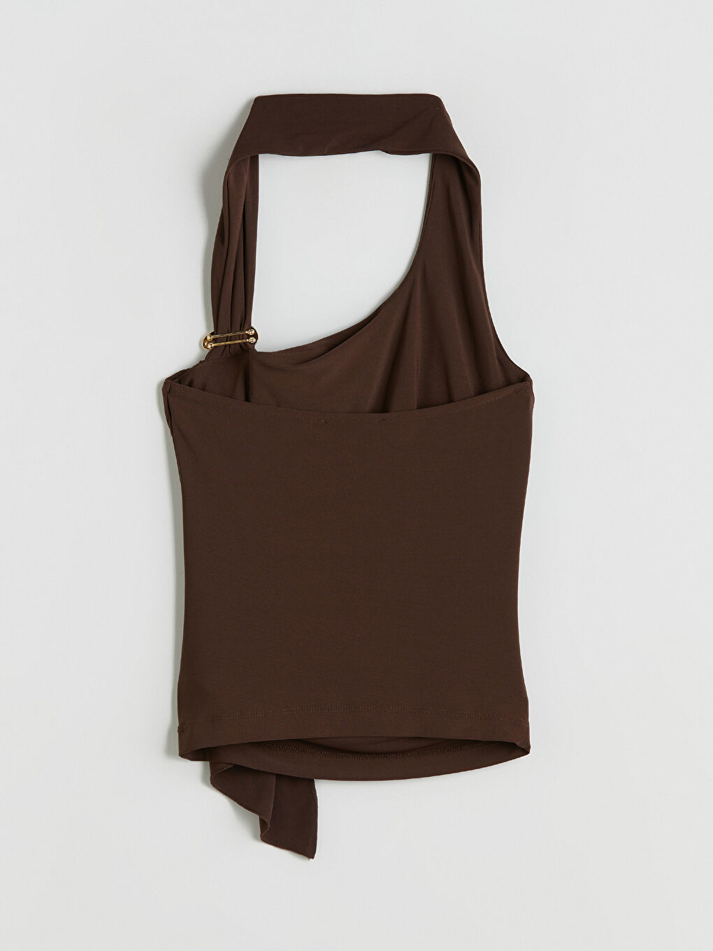 Kahverengi Halter Yaka Toka Detaylı Büzgülü Bluz-5