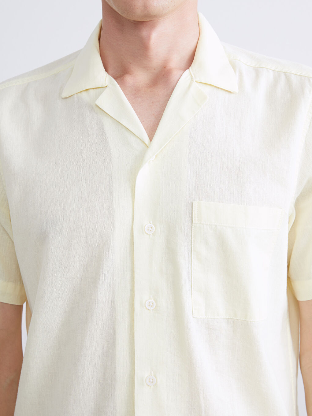 Sarı Regular Fit Kısa Kollu Poplin Erkek Gömlek-2