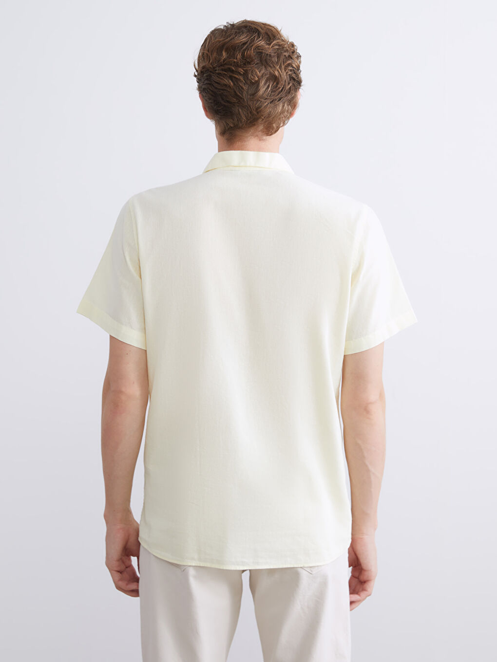 Sarı Regular Fit Kısa Kollu Poplin Erkek Gömlek-3