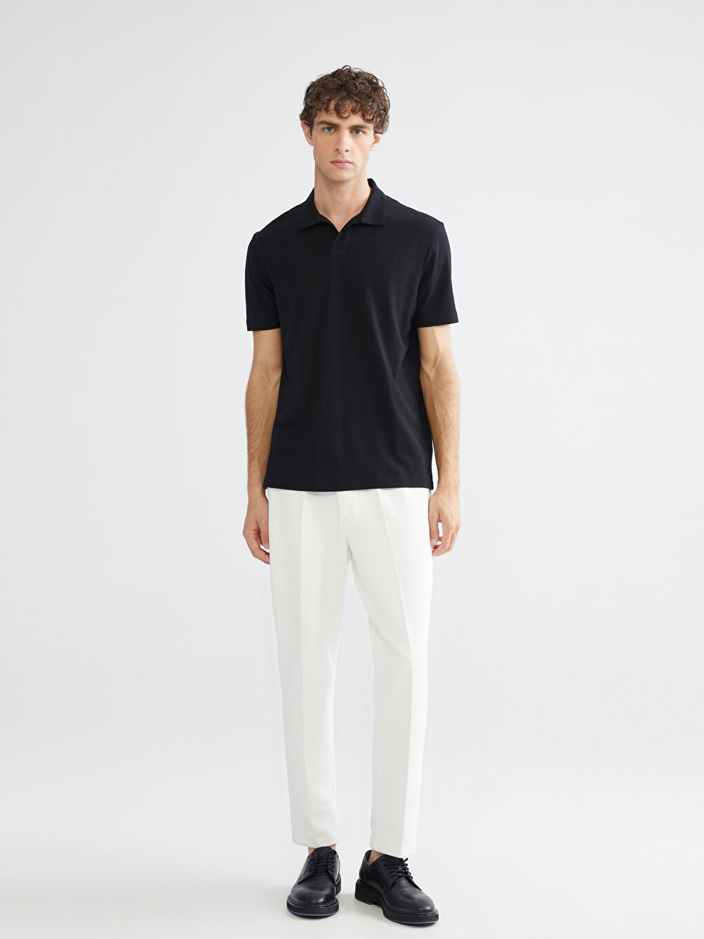 Siyah Polo Yaka Pike Erkek Tişört-1