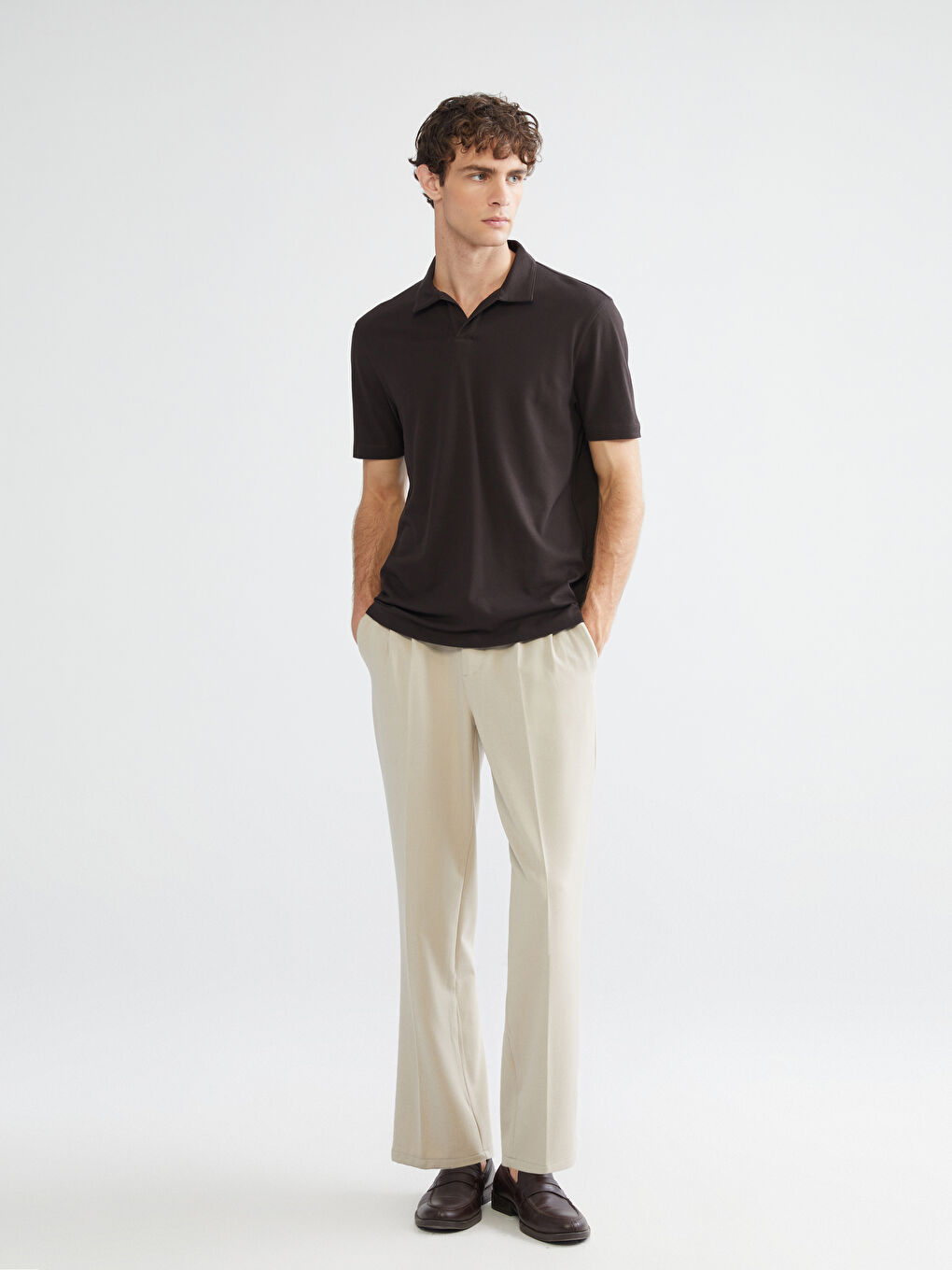 Kahverengi Polo Yaka Pike Erkek Tişört-1