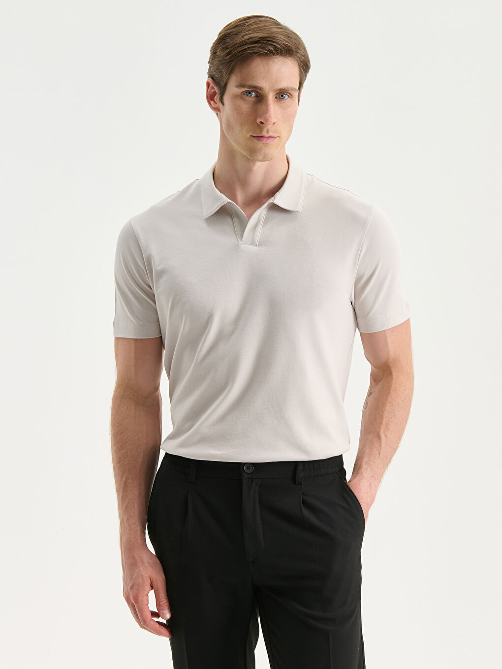 Bej Polo Yaka Pike Erkek Tişört