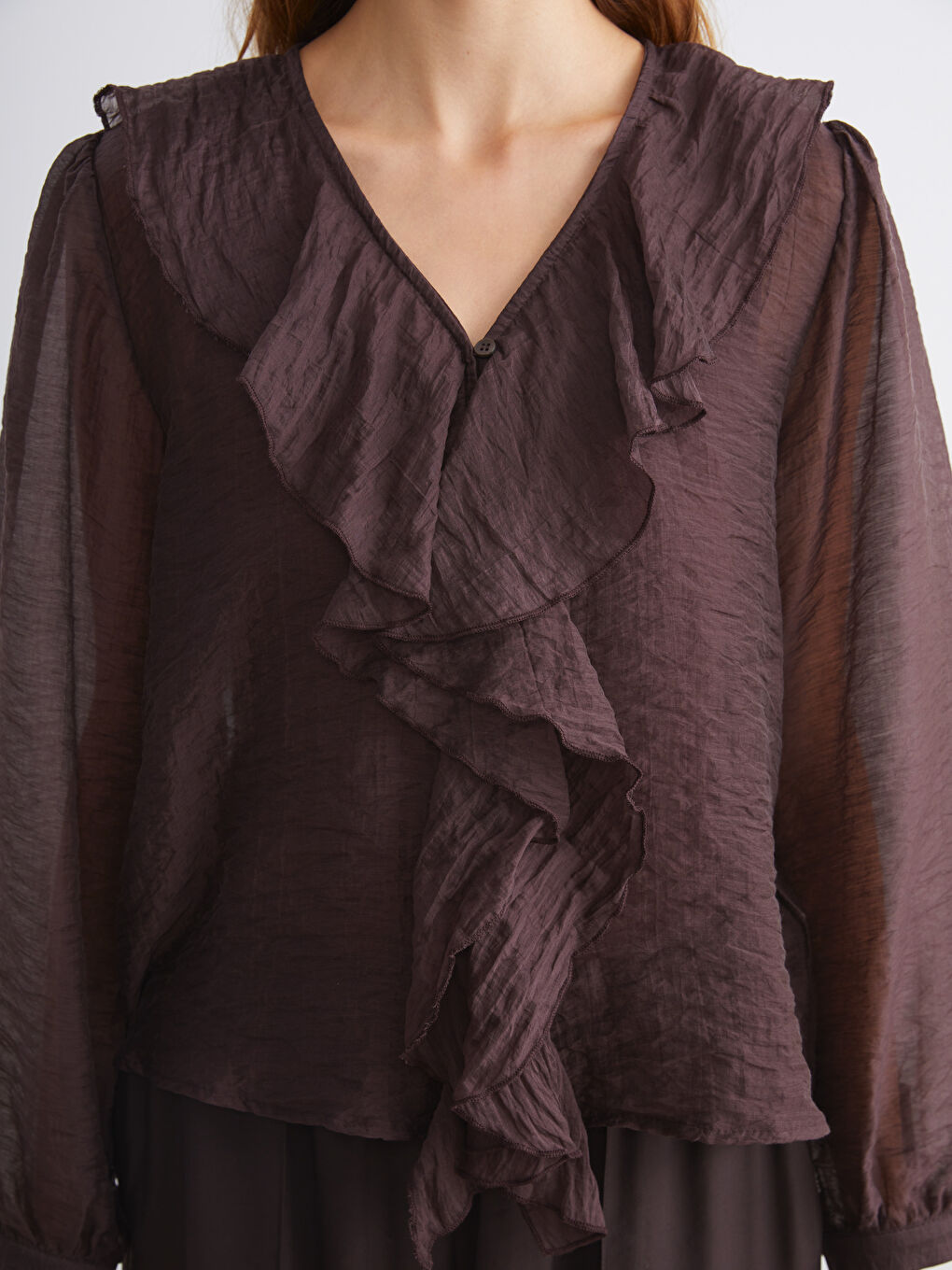 V Neck Frilled Chiffon Blouse-2
