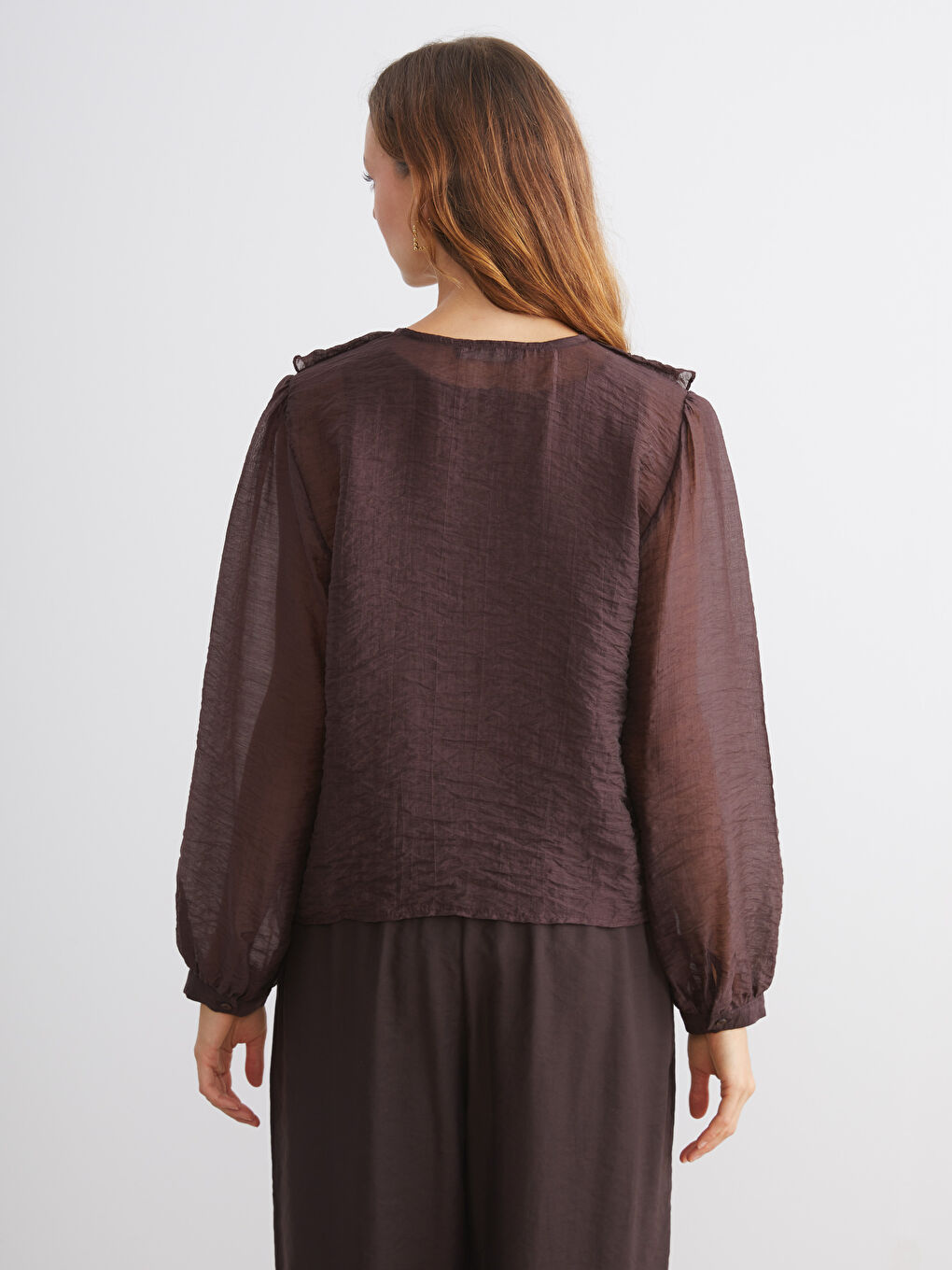 V Neck Frilled Chiffon Blouse-3