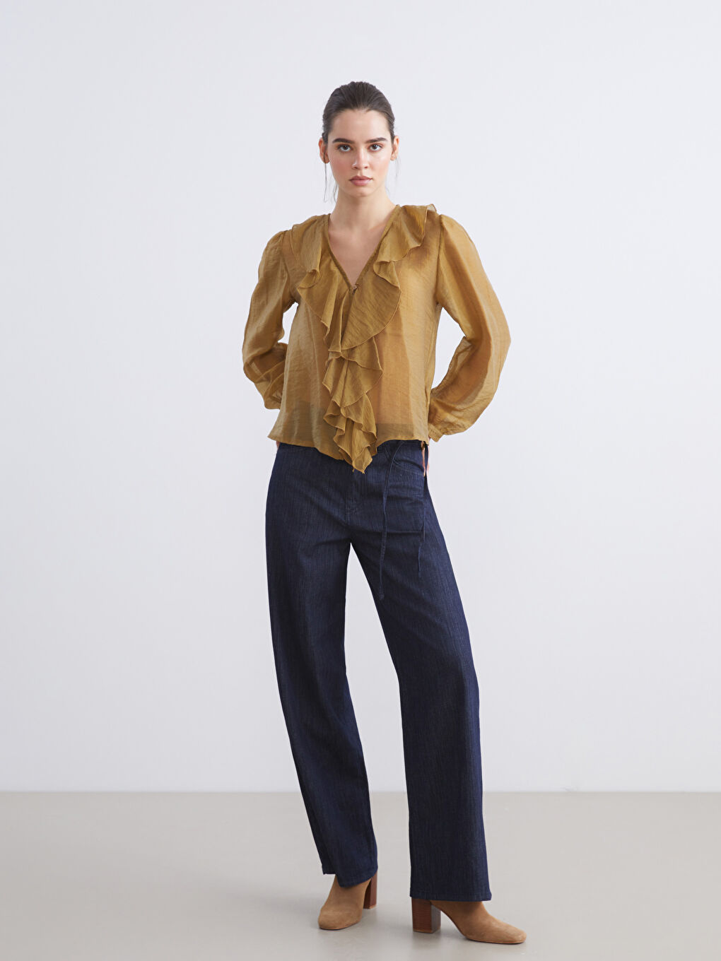 V Neck Frilled Chiffon Blouse-1