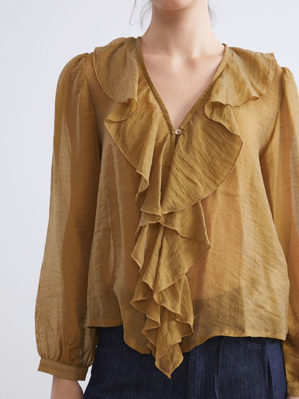 V Neck Frilled Chiffon Blouse-2