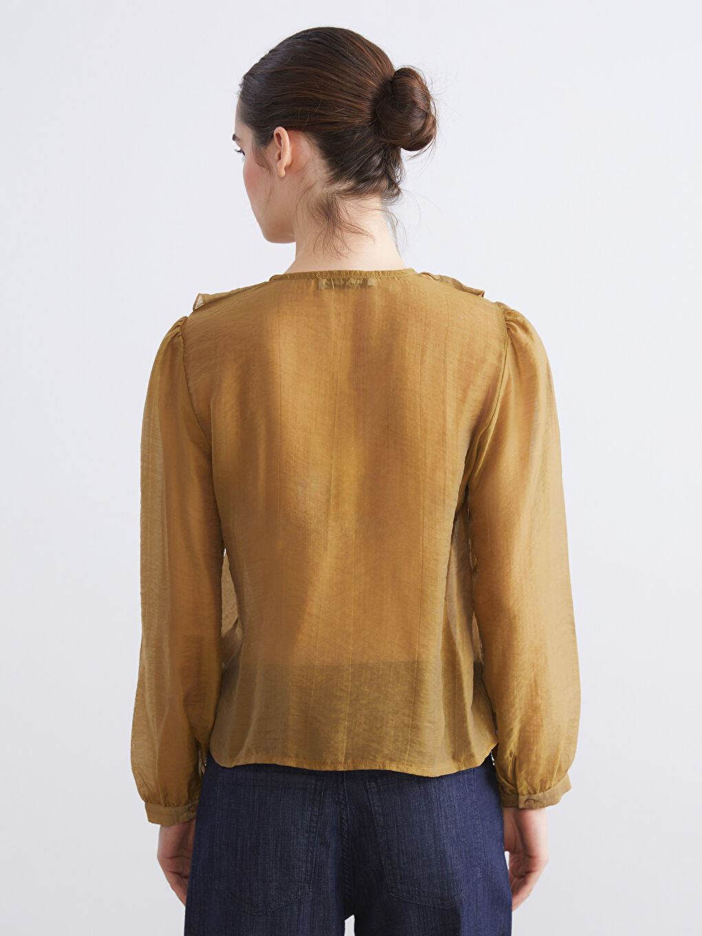 V Neck Frilled Chiffon Blouse-3