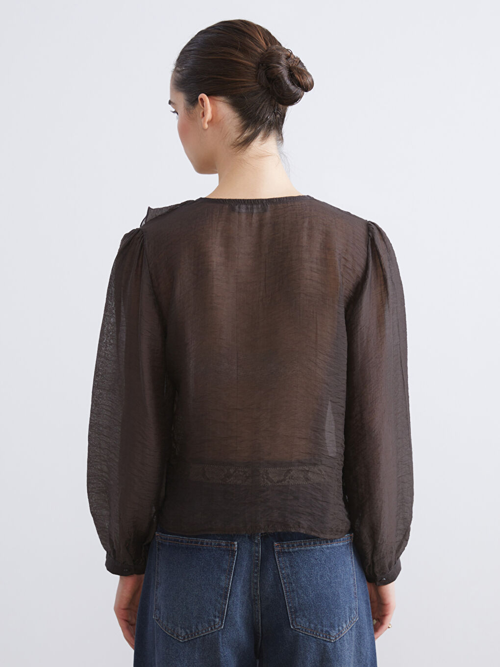 V Neck Frilled Chiffon Blouse-3