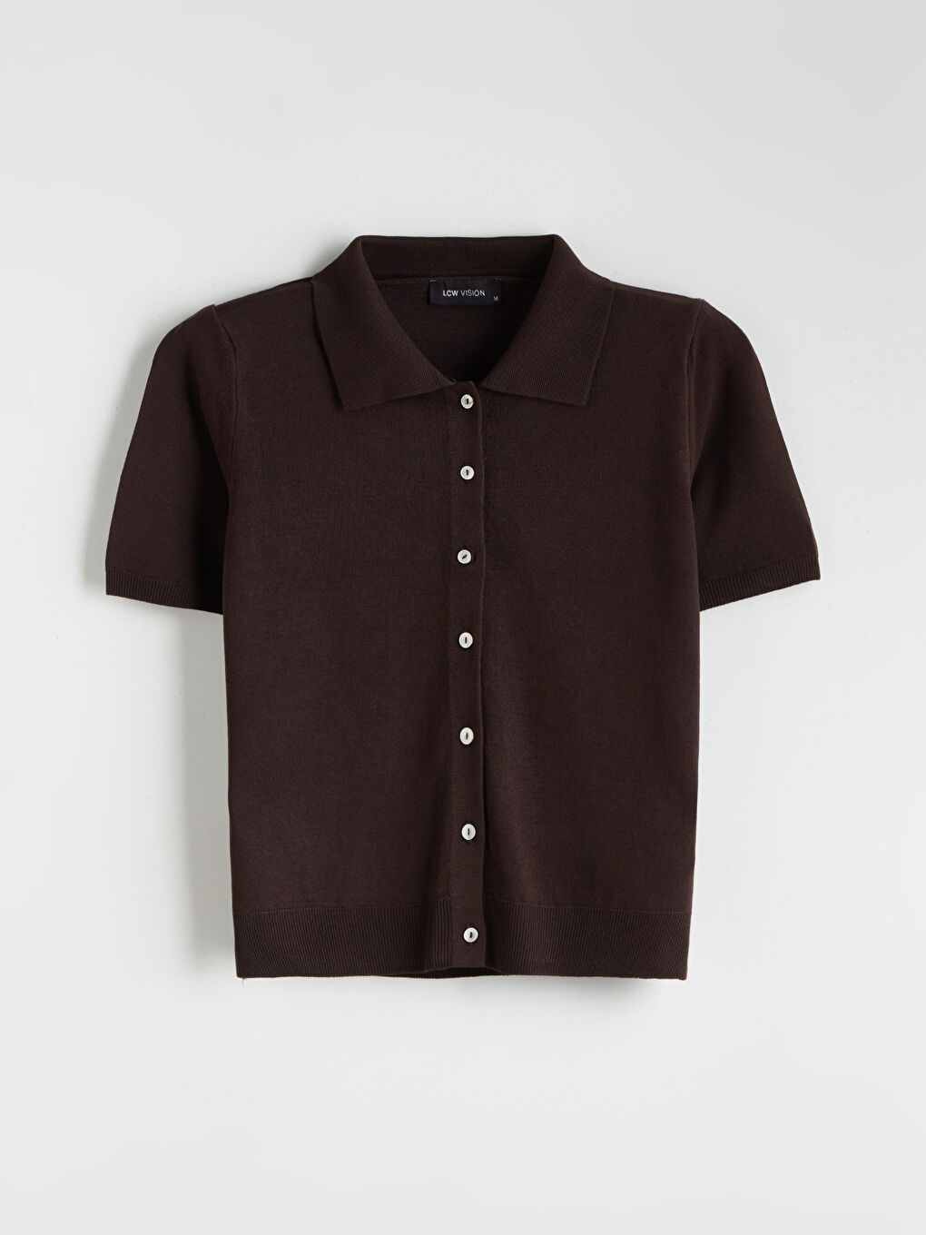 Kahverengi Polo Yaka Kadın Triko Hırka-4