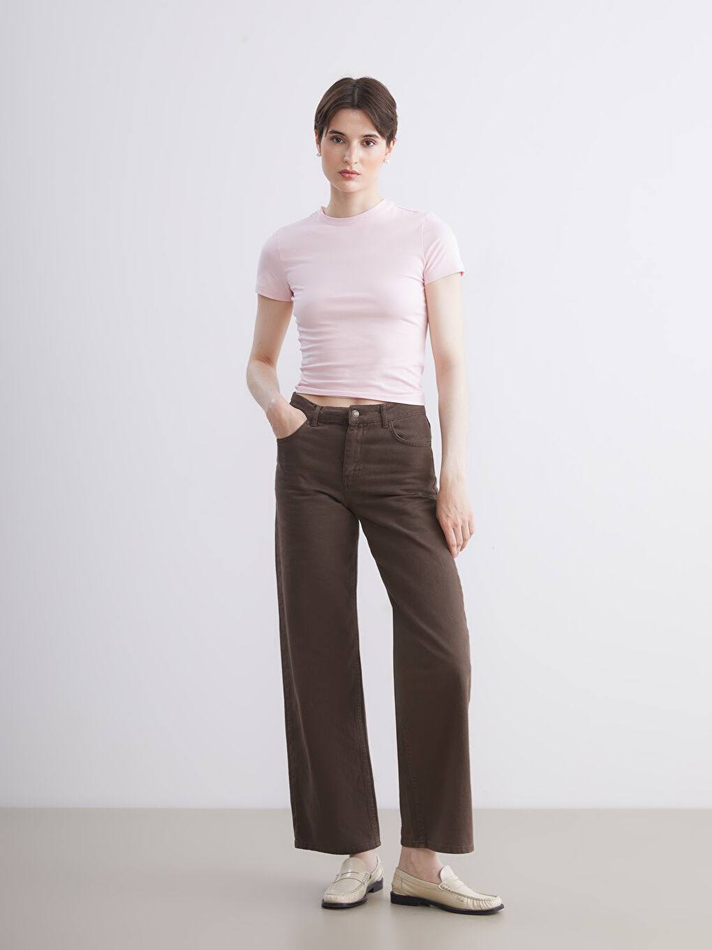 Pembe Bisiklet Yaka Kadın Body-1