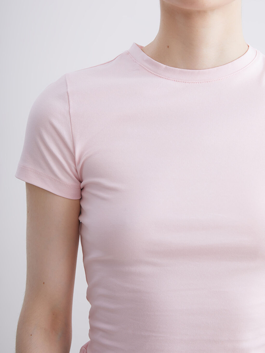 Pembe Bisiklet Yaka Kadın Body-2