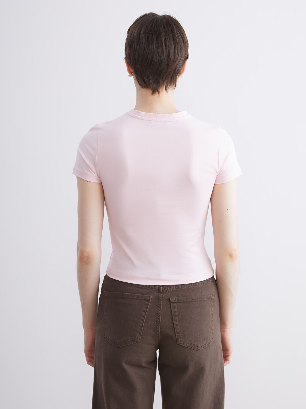 Pembe Bisiklet Yaka Kadın Body-3