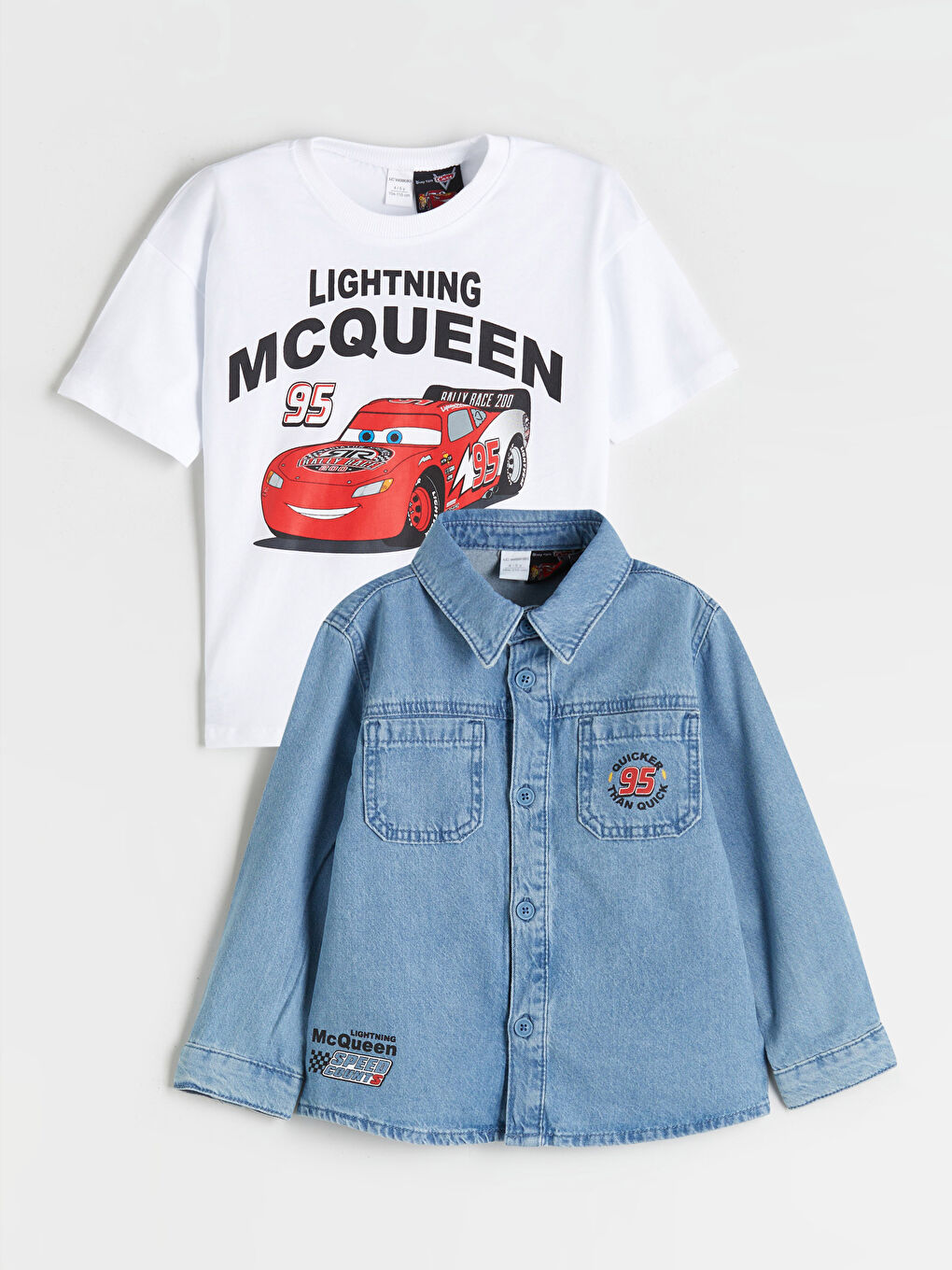 İndigo Cars Baskılı Erkek Çocuk Jean Gömlek ve Tişört-1