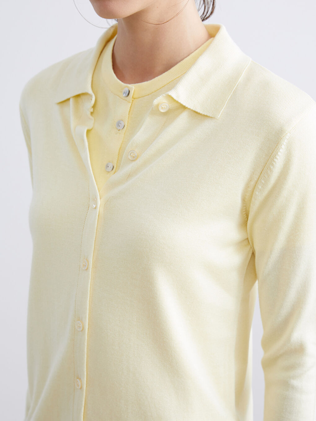 Sarı Polo Yaka Kadın Triko Hırka-2