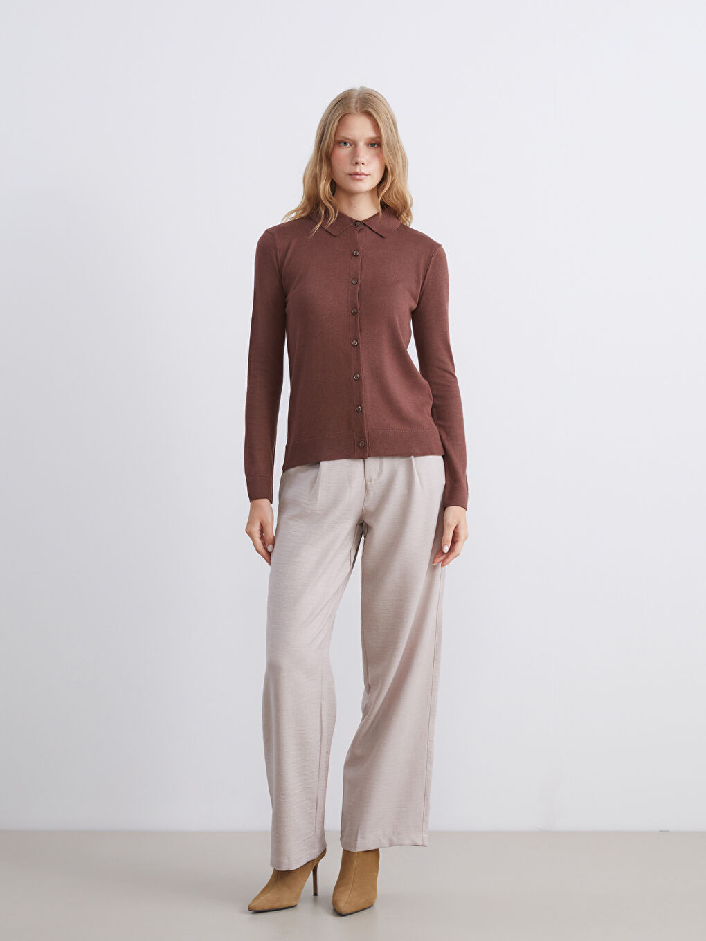 Polo Neck Women's Knitwear Cardigan-1