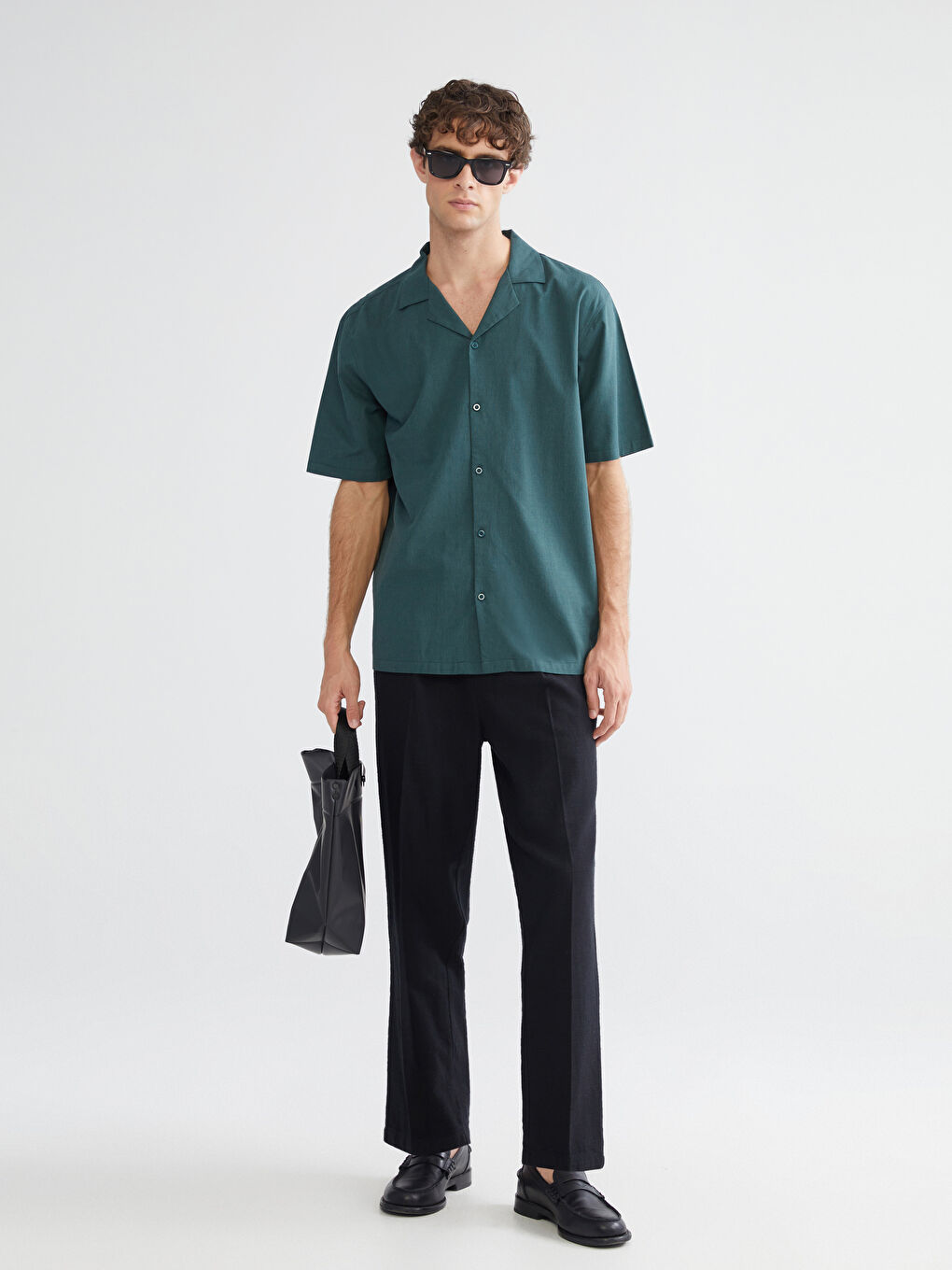 Petrol Regular Fit Resort Yaka Kısa Kollu Erkek Gömlek-1