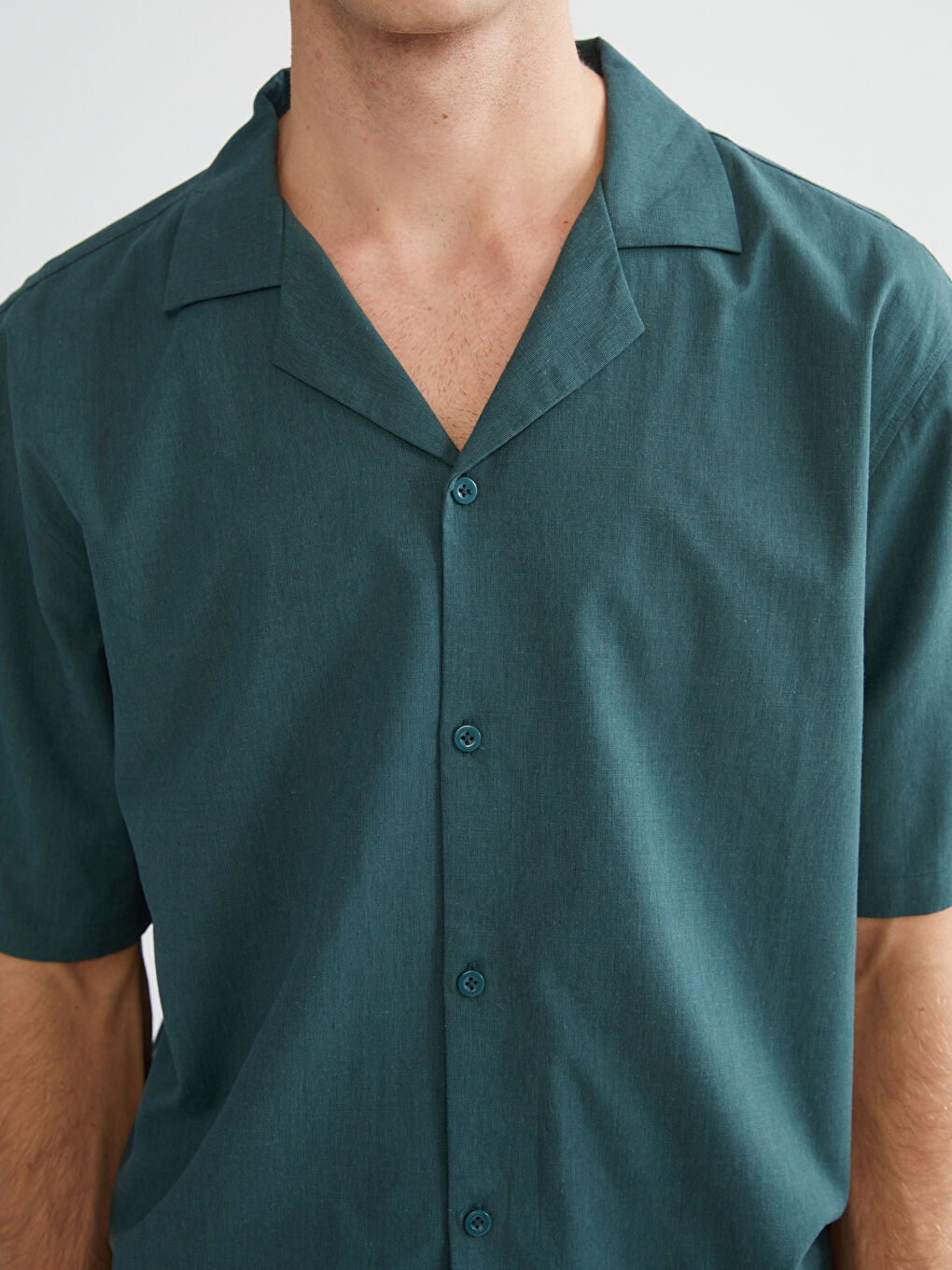 Petrol Regular Fit Resort Yaka Kısa Kollu Erkek Gömlek-2