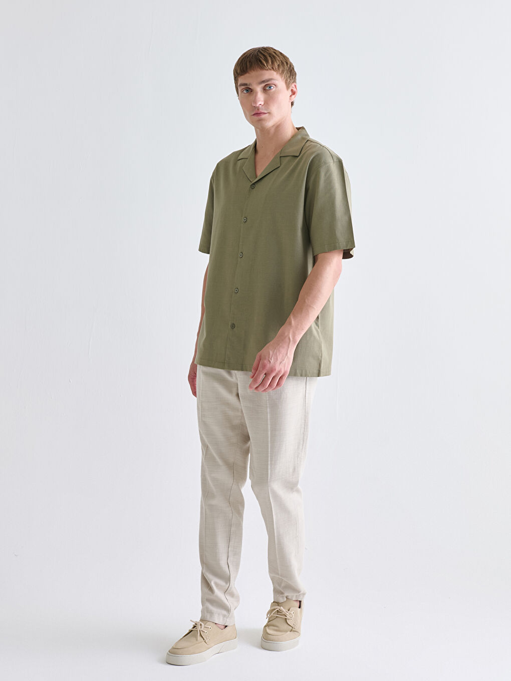 Yeşil Regular Fit Resort Yaka Kısa Kollu Erkek Gömlek-1