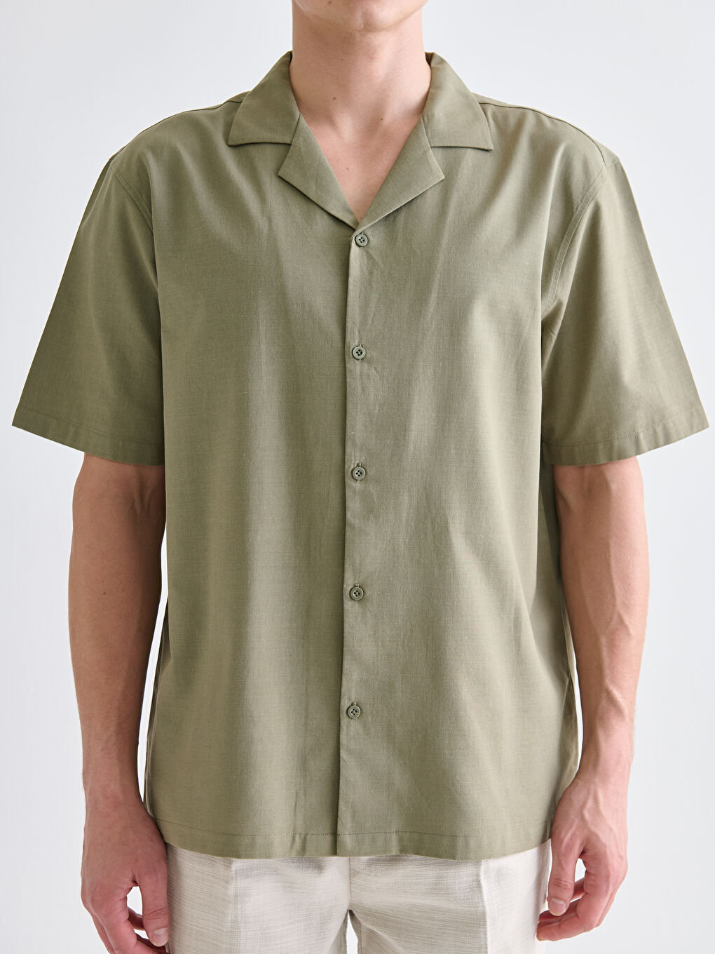 Yeşil Regular Fit Resort Yaka Kısa Kollu Erkek Gömlek-2