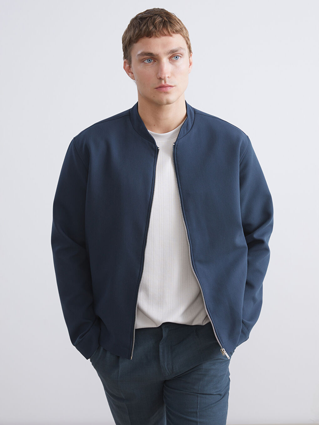 Petrol Standart Kalıp Kolej Yaka Erkek Mont-2