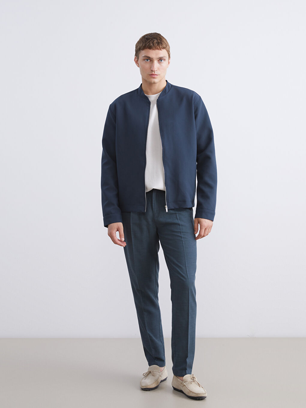 Petrol Standart Kalıp Kolej Yaka Erkek Mont-6