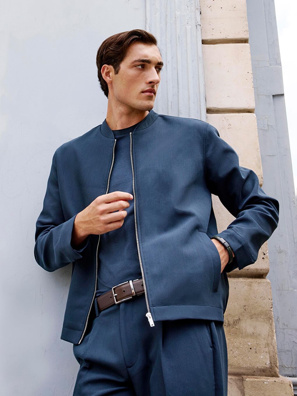 Petrol Standart Kalıp Kolej Yaka Erkek Mont-1