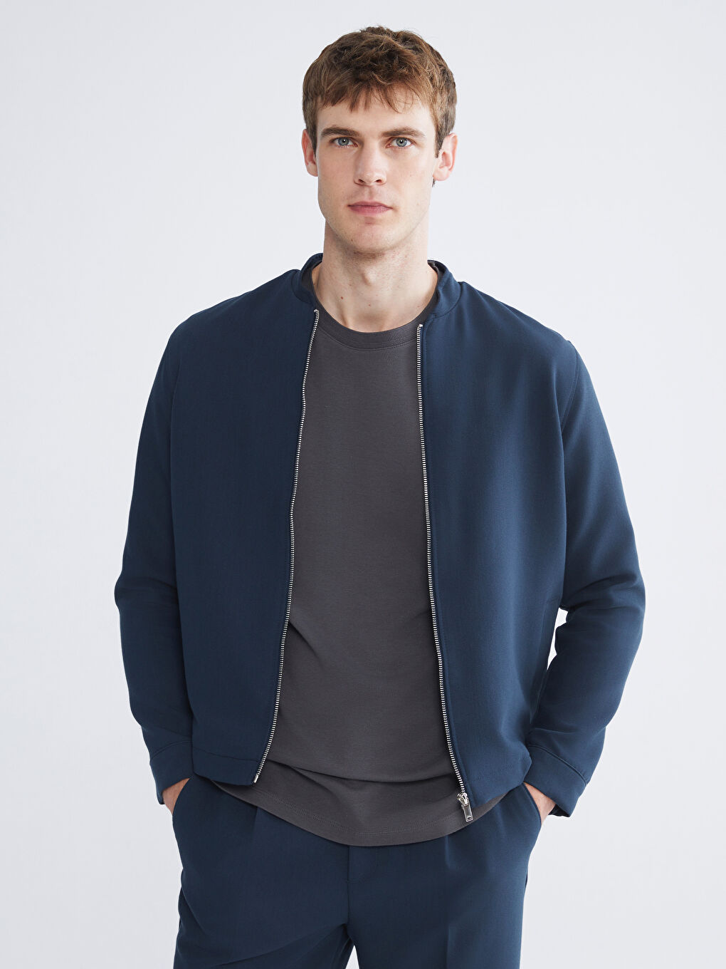 Petrol Standart Kalıp Kolej Yaka Erkek Mont-4