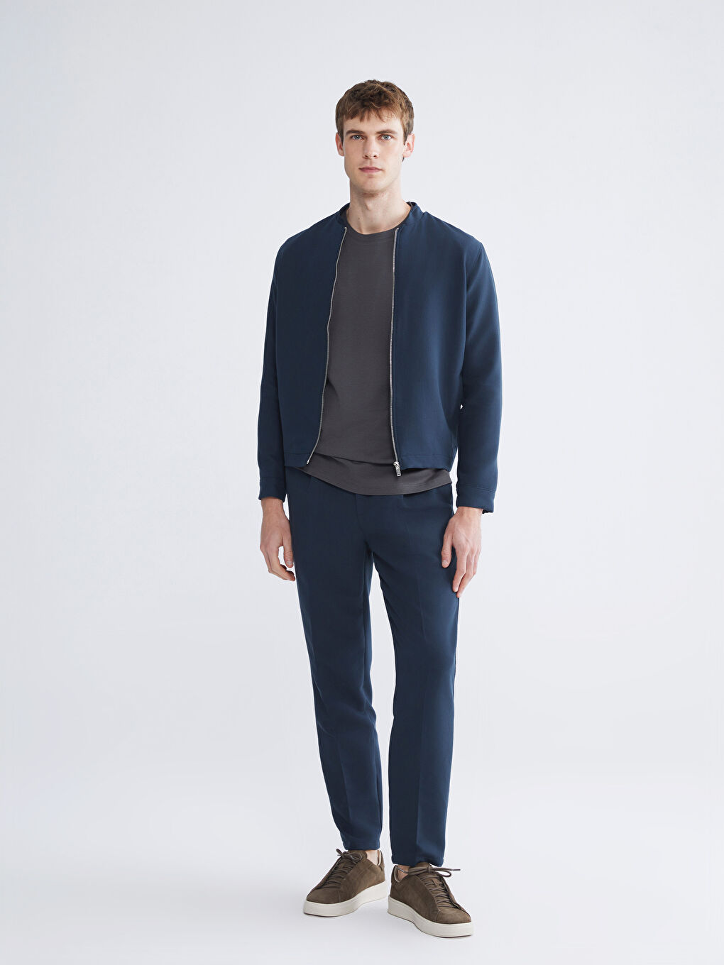 Petrol Standart Kalıp Kolej Yaka Erkek Mont-5