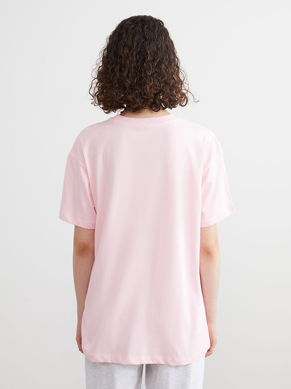 Pembe Bisiklet Yaka New York Baskılı Kadın Tişört-3