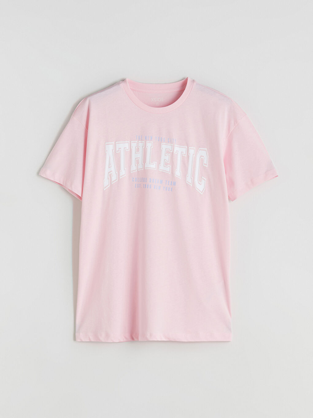 Pembe Bisiklet Yaka New York Baskılı Kadın Tişört-4