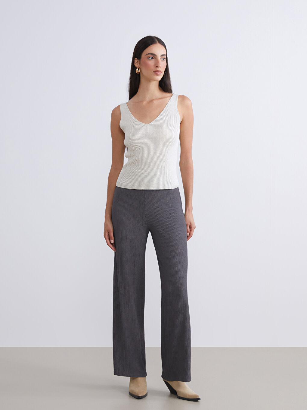 Elasticated Waist Textured Women's Trousers