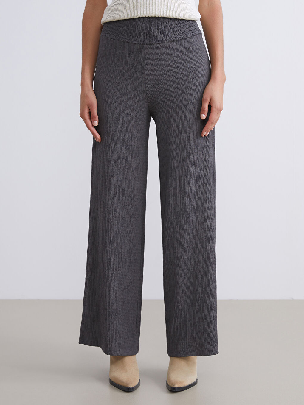 Elasticated Waist Textured Women's Trousers-1