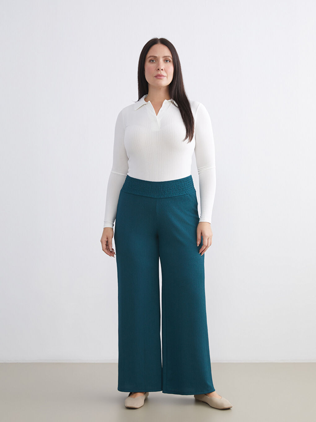 Elasticated Waist Textured Women's Trousers-1