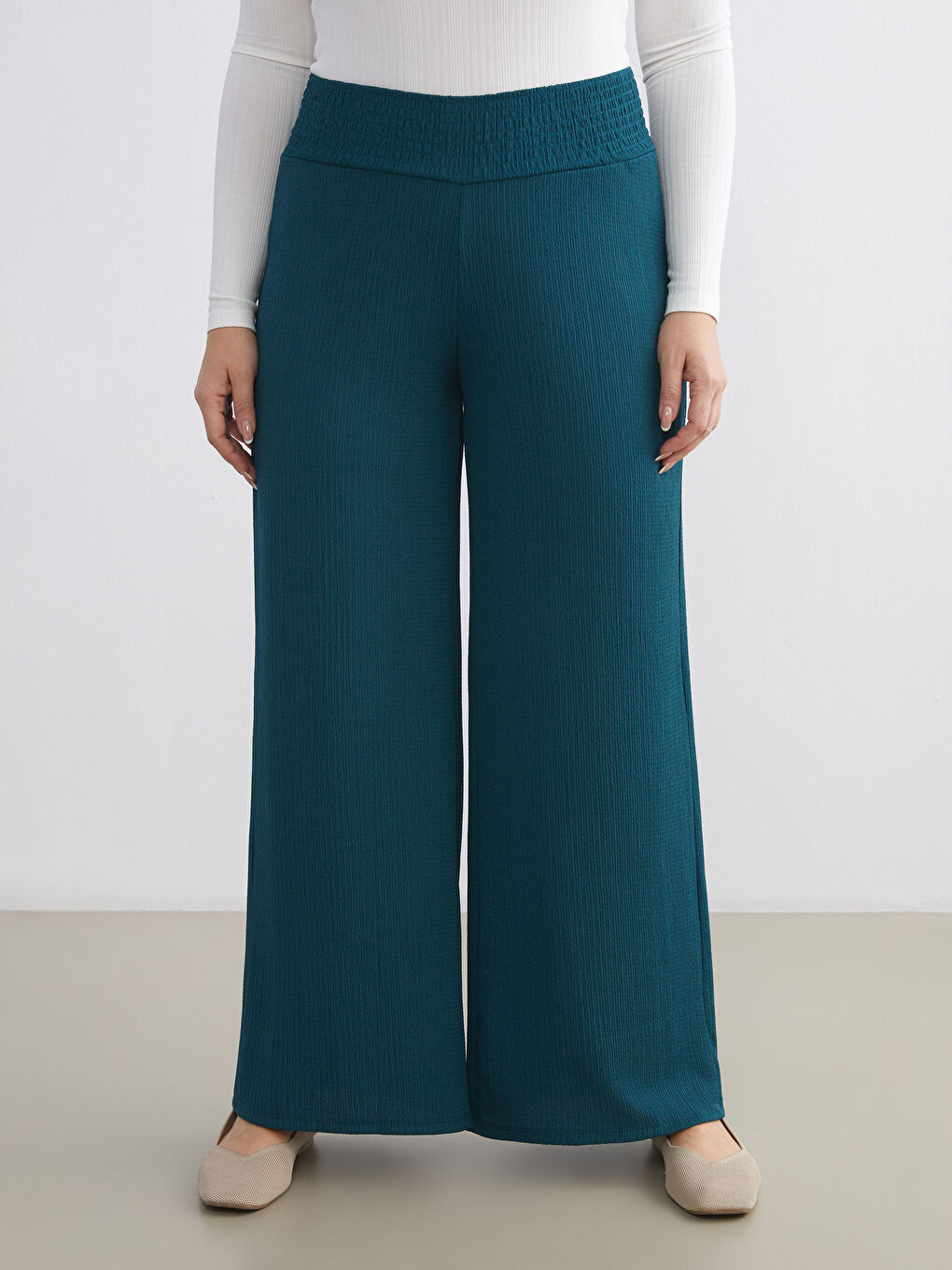 Elasticated Waist Textured Women's Trousers-5