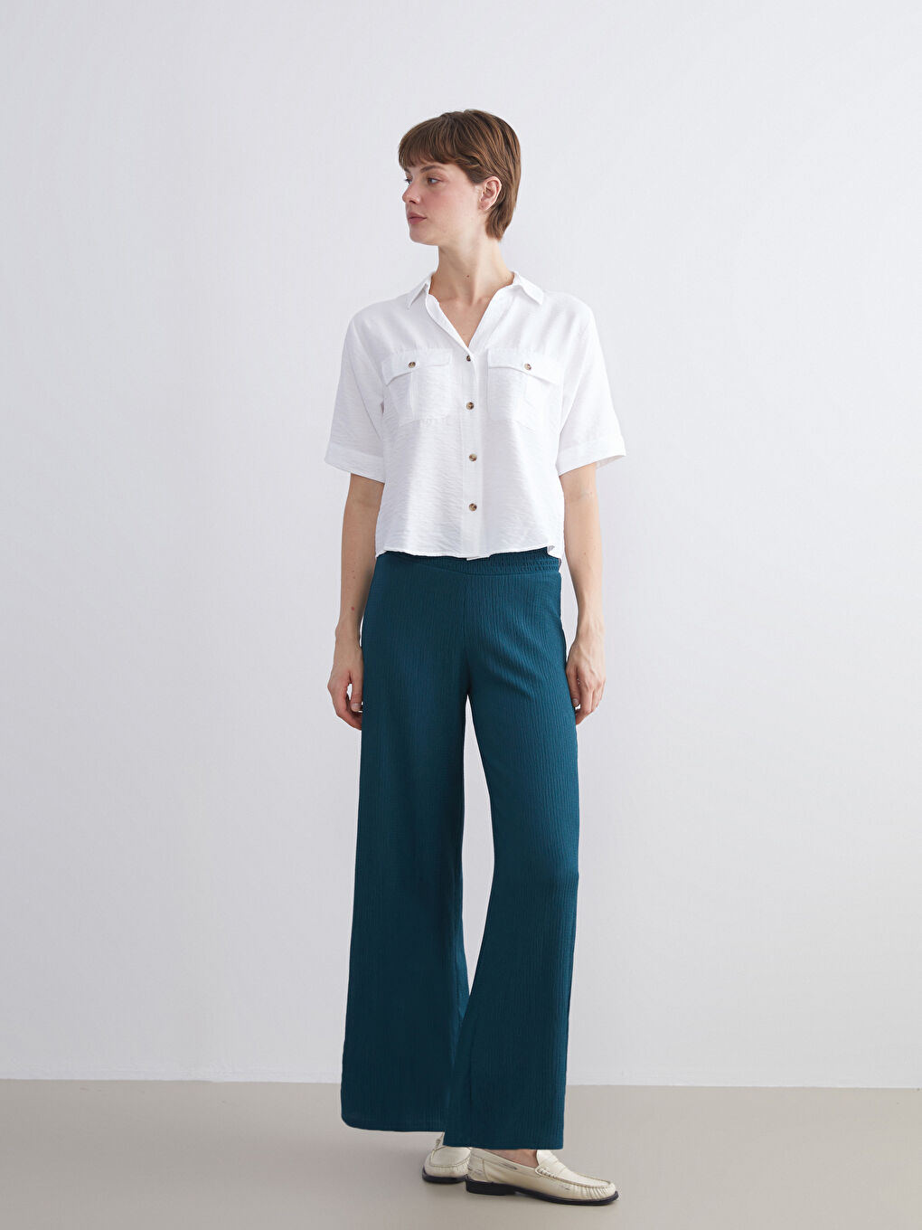 Elasticated Waist Textured Women's Trousers