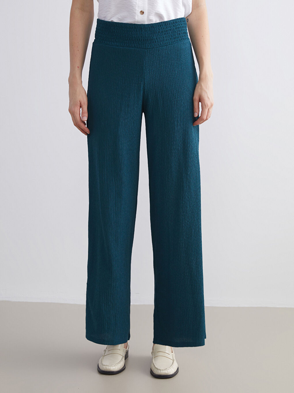 Elasticated Waist Textured Women's Trousers-1