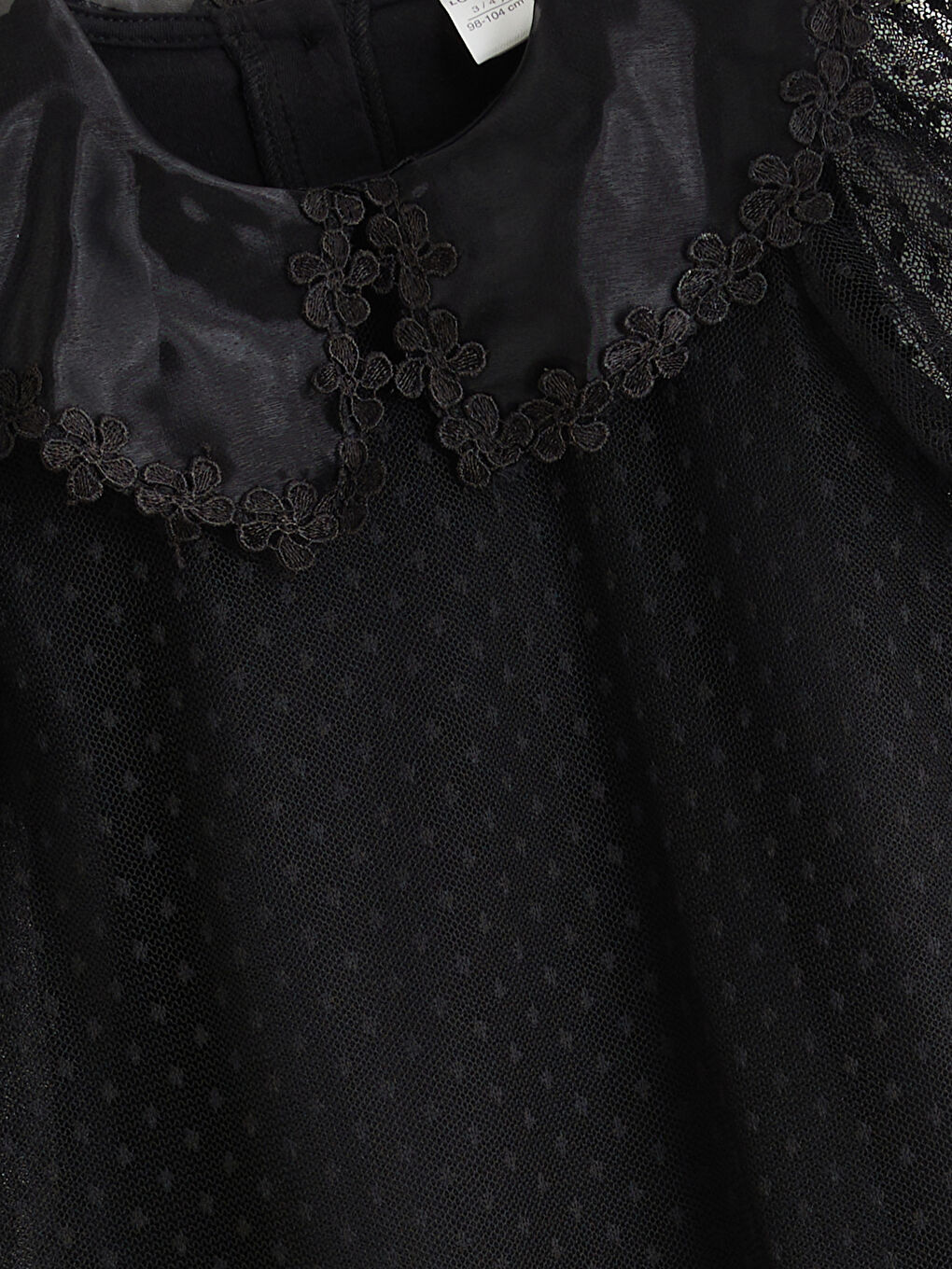 Siyah Balon Kollu Fırfırlı Kız Çocuk Elbise-4