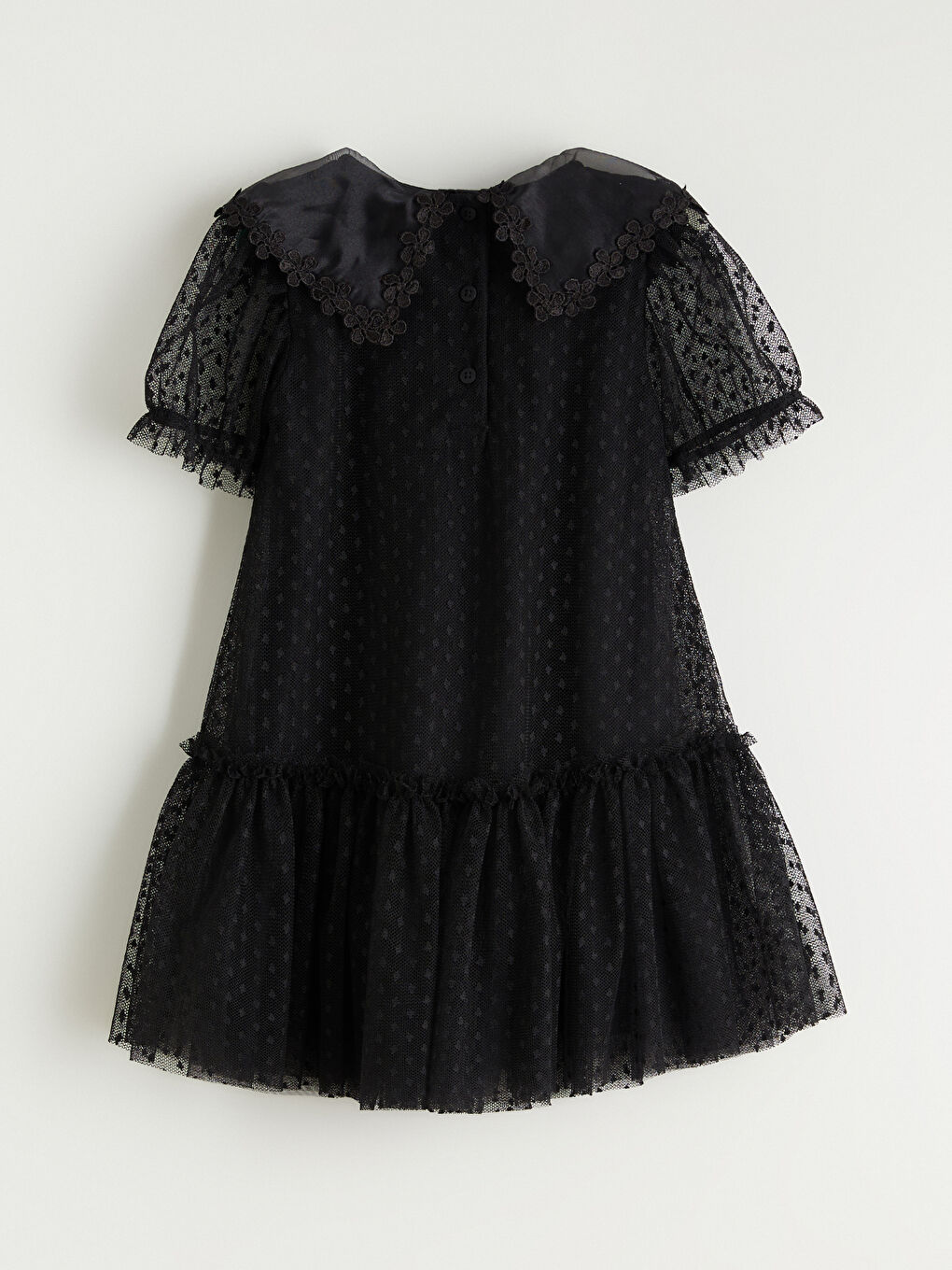 Siyah Balon Kollu Fırfırlı Kız Çocuk Elbise-3