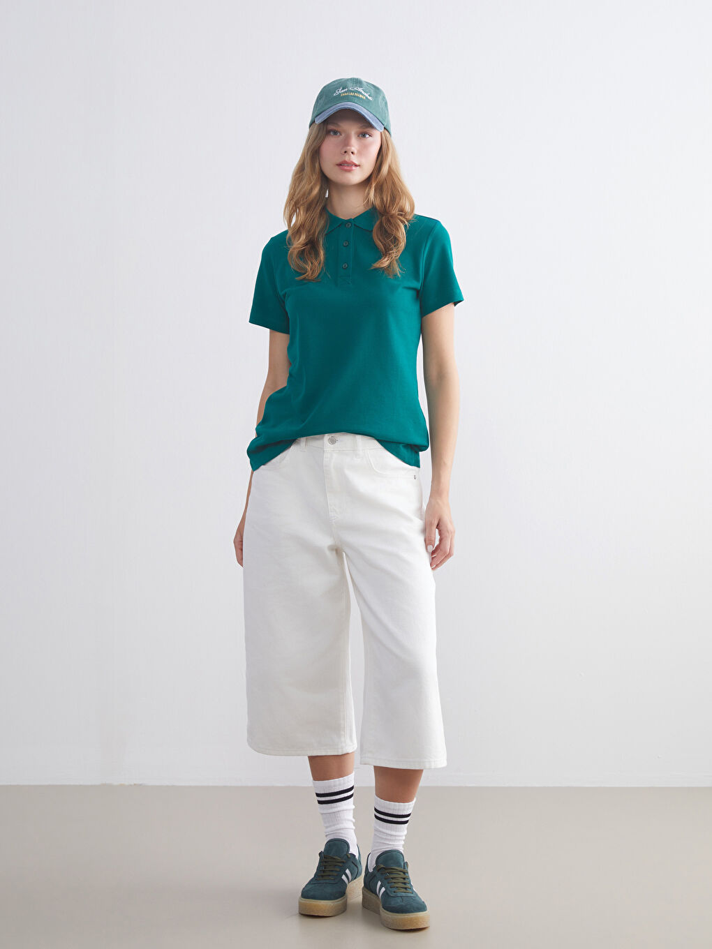 Yeşil Polo Yaka Kadın Tişört-1