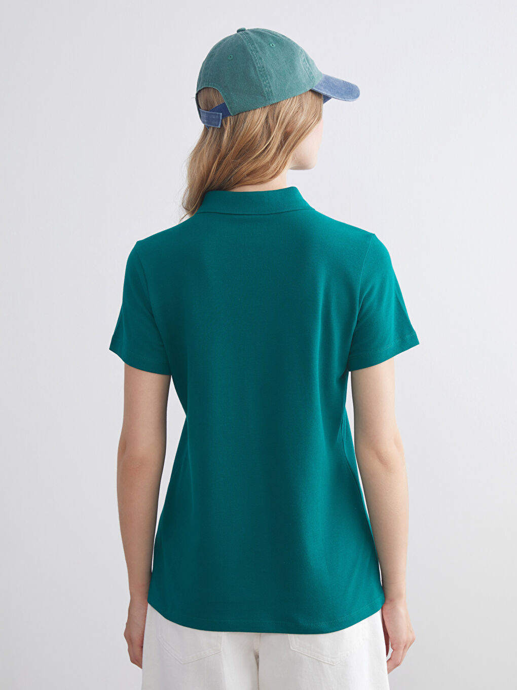 Yeşil Polo Yaka Kadın Tişört-3